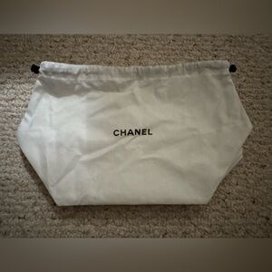 CHANEL White Logo Drawstring Pouch